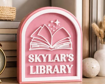 Custom Library Sign, Customizable Name Book Decor