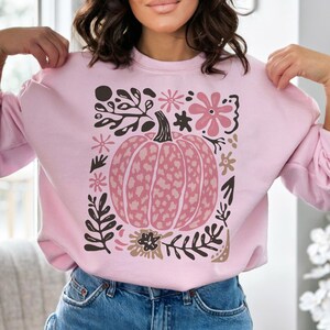 Boho Fall Pumpkin Crewneck Sweatshirt: Unisex Cotton-Blend Pullover