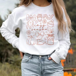Doodle Cozy Season Crewneck Sweatshirt: Unisex Fall Pullover