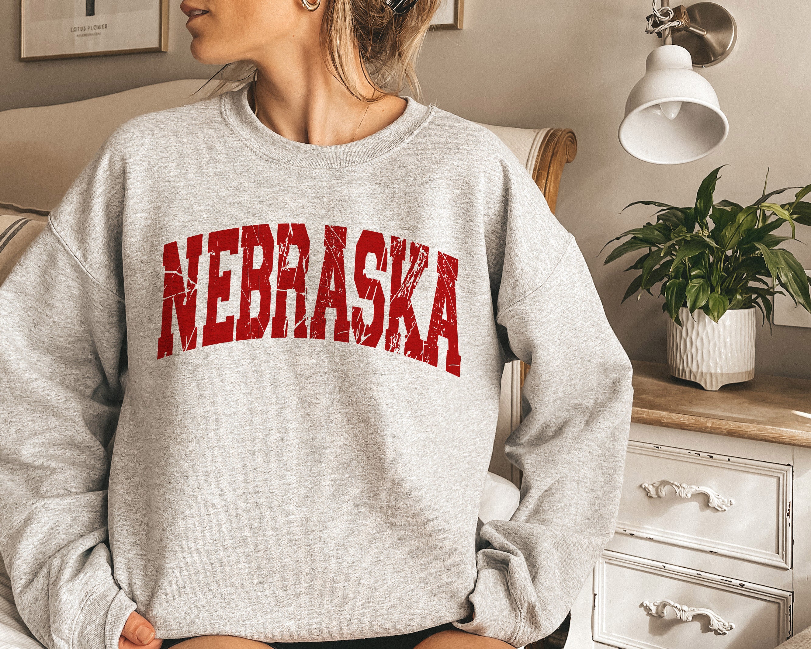 Graphic Tee Nebraska US State Map Vintage Retro Stripes Sweatshirt 
