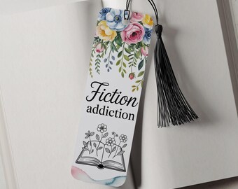 Fiction Addiction Aluminum Metal Bookmark, Bookmark gift for Book Lover