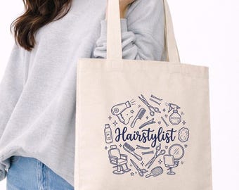 Hairstylist Doodles Canvas Tote Bag, Hair Dresser Gift