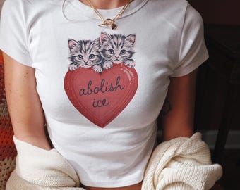 Vintage Abolish Ice Baby Tee, Funny Anti-Ice Y2K Fitted Crop Tee