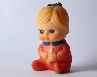 vintage rubber toy baby. baby girl doll. old ussr times toy. baby girl. made in ussr baby boy. vintage russian toy