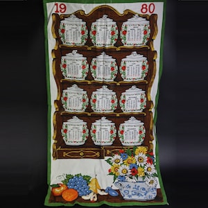 1980 vintage wall textile calendar, gift idea, vintage calendar, wall calendar, 1980 calendar, towel, kitchen towel, dishcloth