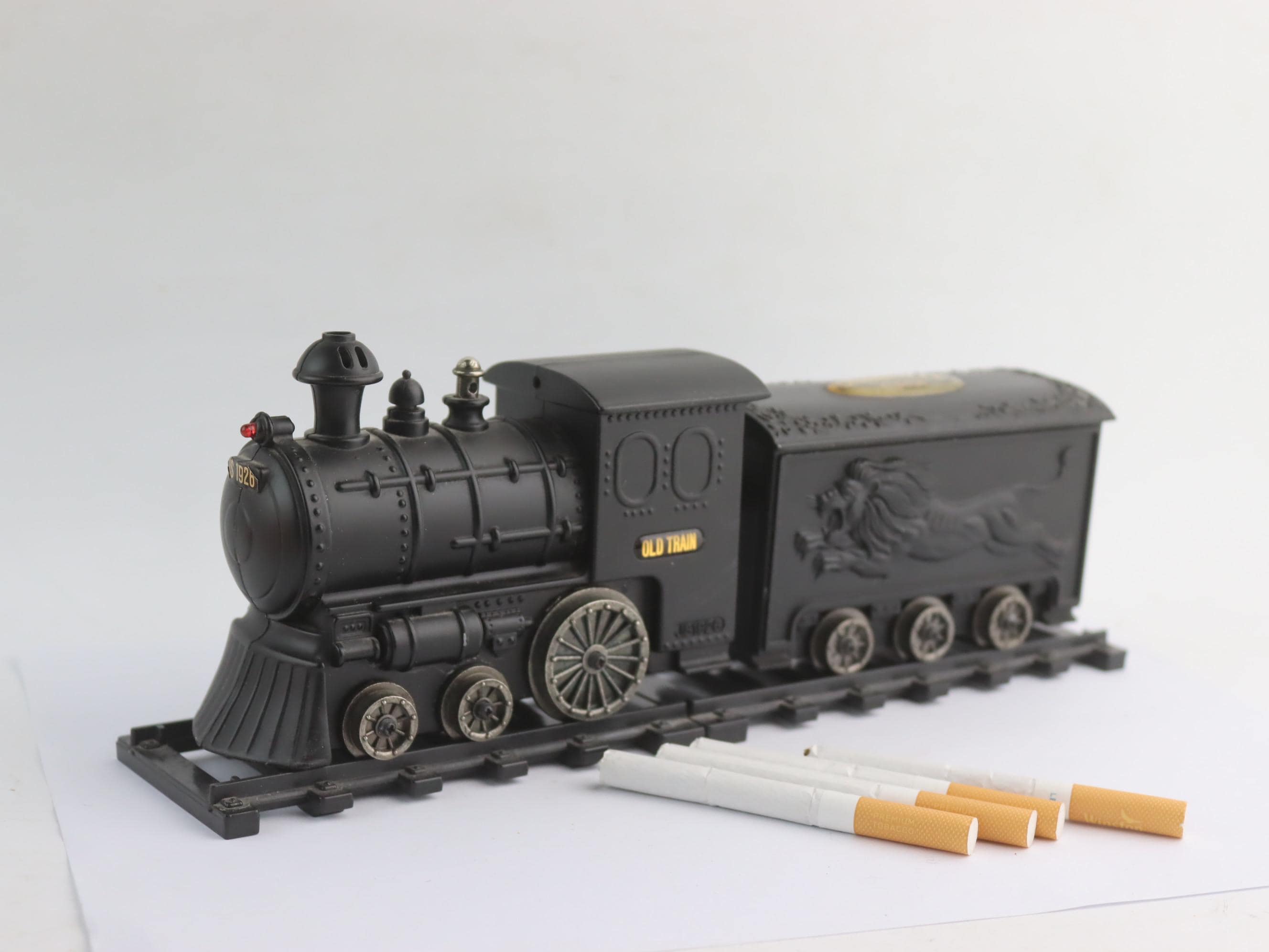 Vintage Metal Cigarette Case and Gas Lighter Locomotive Js
