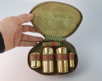 Vintage Soviet Travel Grooming Kit, 1970s USSR Toiletry Set in Faux Leather Case, Men's Shaving Set, Retro Gift for Him, Vanity Case