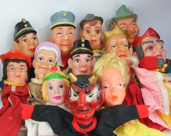 Boneca de fantoche de mão vintage, boneca de luva soviética, show de fantoches, teatro de fantoches, show de fantoches caseiro, brinquedo da URSS, boneca russa, brinquedo da Alemanha