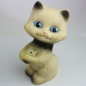 funny vintage rubber toy blue-eyed cat with fish, vintage cat, old toy, vintage christmas decor, ussr cat toy, ussr toy,soviet union quality