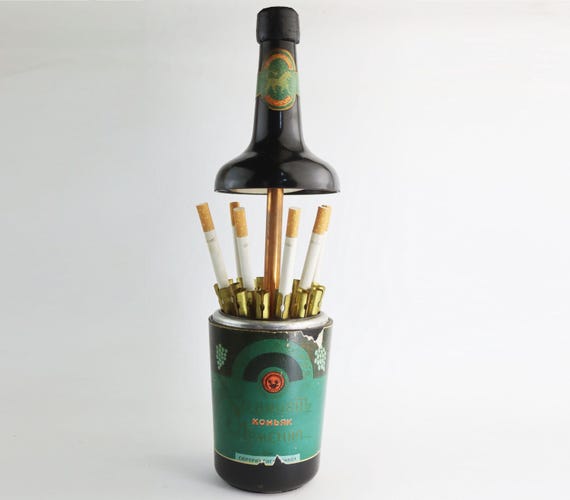 Rare Vintage Cigarette Holder in Alcohol Bottle Form, Soviet Desk Case, Keeper  Cigarette Dispenser Carousel, Vodka Cognac Bottle, Samogon