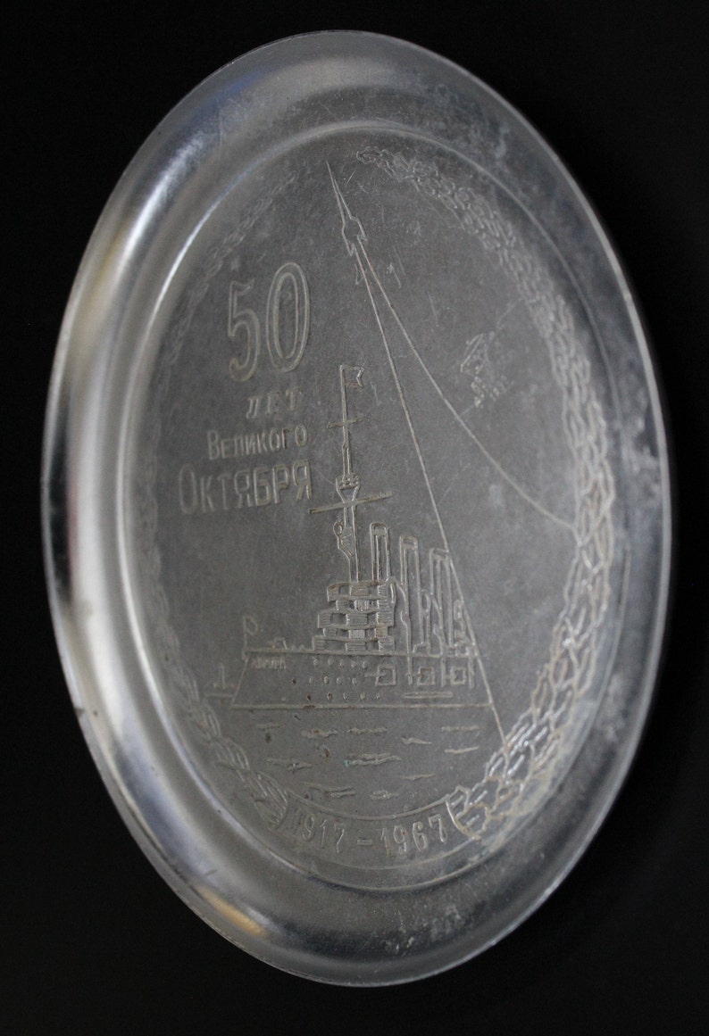 Soviet decor USSR memorabilia russia lenin communist propaganda vintage decorative plate 50 years of the October Revolution of 1917