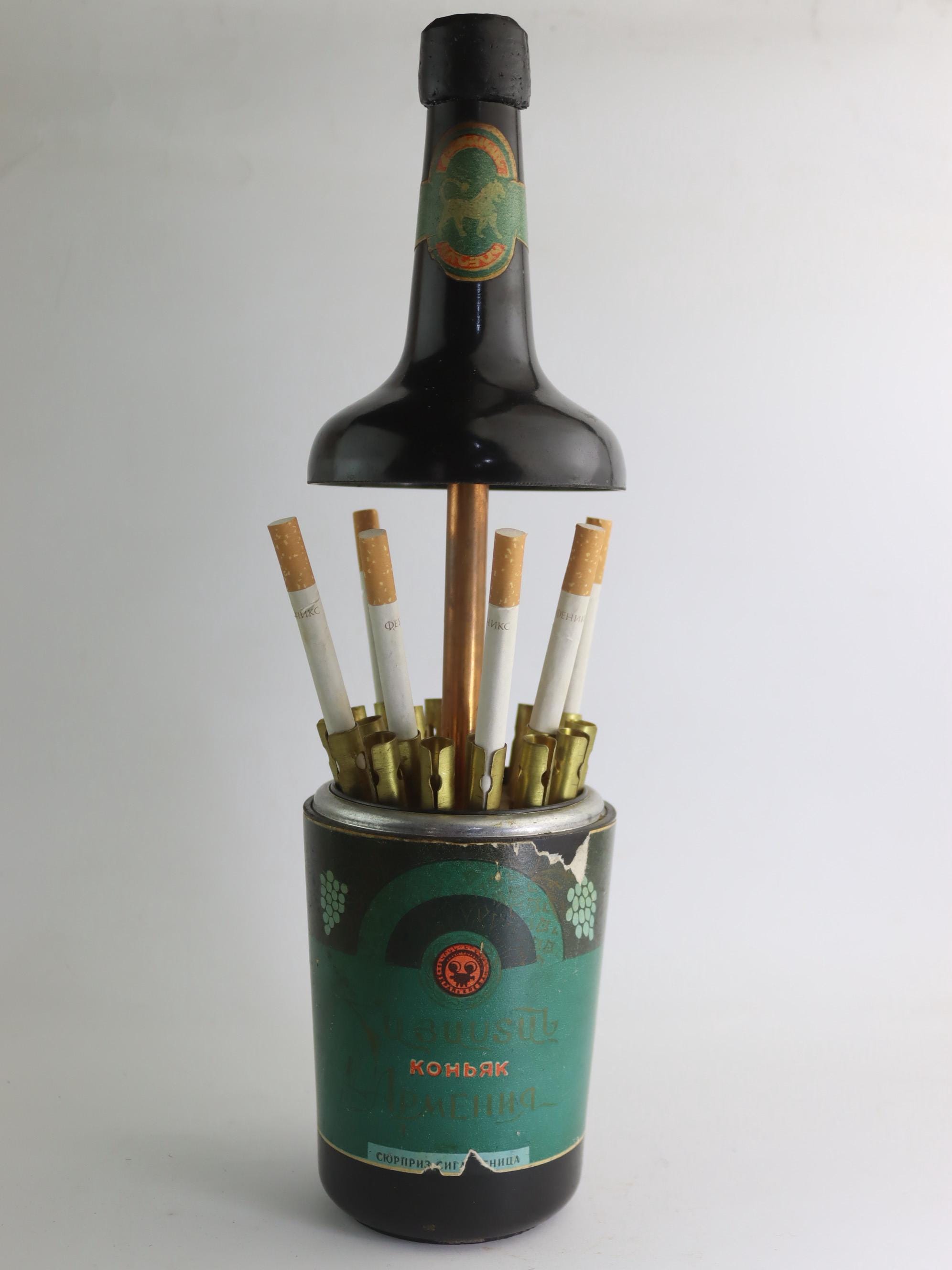wine bottle cigarette holder Rare Vintage Cigarette Holder in Alcohol Bottle Form, Soviet Desk Case,  Keeper Cigarette Dispenser Carousel, Vodka Cognac Bottle, Samogon