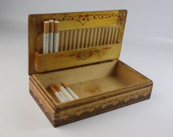vintage wooden cigarette box bulgaria, bulgarian cigarette holder, desk cigarette case, keeper, cigarette dispenser, soviet time vintage