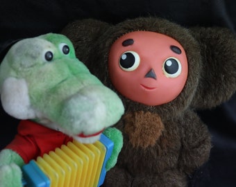 Vintage Cheburashka and Crocodile Gena Toys, Soviet Fabric