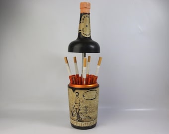 vintage cigarette holder in alcohol bottle form, soviet desk cigarette case, keeper, cigarette dispenser carousel, vodka bottle, samogon