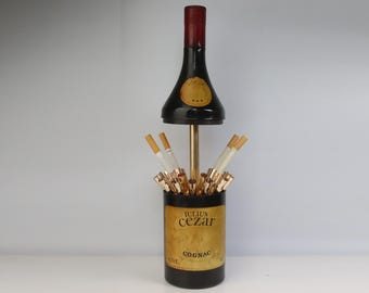 vintage cigarette holder bottle Vintage Cigarette Holder in Alcohol Bottle Form, Desk Cigarette Case Keeper  Dispenser Carousel Vodka Bottle in Form of Cognac Jules Robin