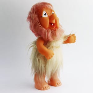 vintage rubber hairy caveman toy, primitive man brownies toy brownie goblin troll hobgoblin boggard gdr boggart ddr toy bogey ussr time toy
