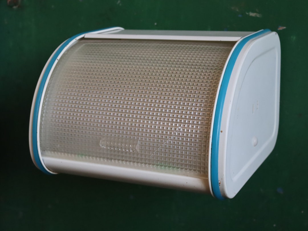 Vintage Metal Bread Box. Blue Bread Container. Roll Top Bread Box