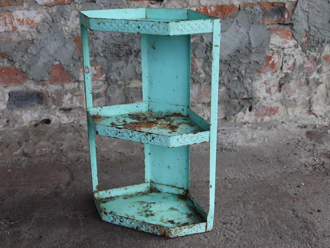Vintage Metal Corner Shelf Soviet Wall Shelf 3 Tier Shelf Etsy