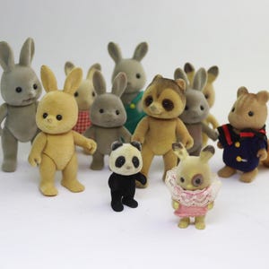 vintage sylvanian families calico critters japan figure pupa doll animal panda chipmunk bunny rabbit fox tomy renard fox twin babies postman