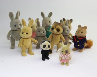 vintage sylvanian families calico critters japan figure pupa doll animal panda chipmunk bunny rabbit fox tomy renard fox twin babies postman