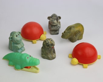 apontador de lápis vintage. apontador soviético. decoração para casa. fabricado na URSS. apontador de plástico. tartaruga. crocodilo. rinoceronte. cachorro. macaco
