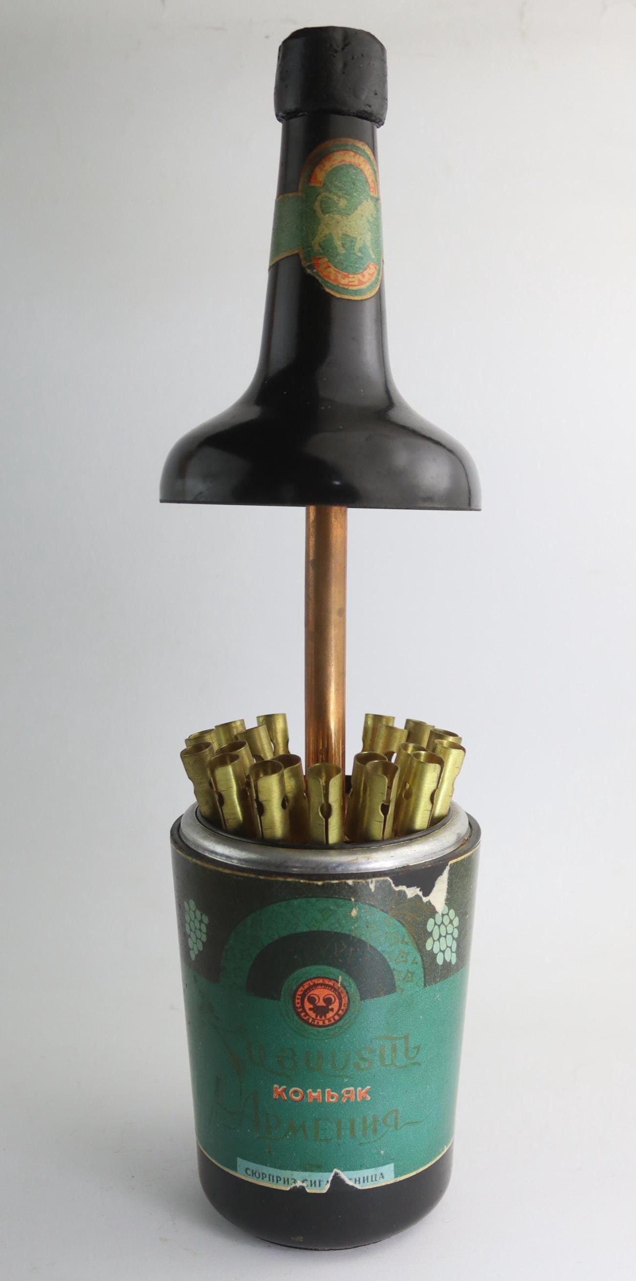Rare Vintage Cigarette Holder in Alcohol Bottle Form, Soviet Desk Case,  Keeper Cigarette Dispenser Carousel, Vodka Cognac Bottle, Samogon