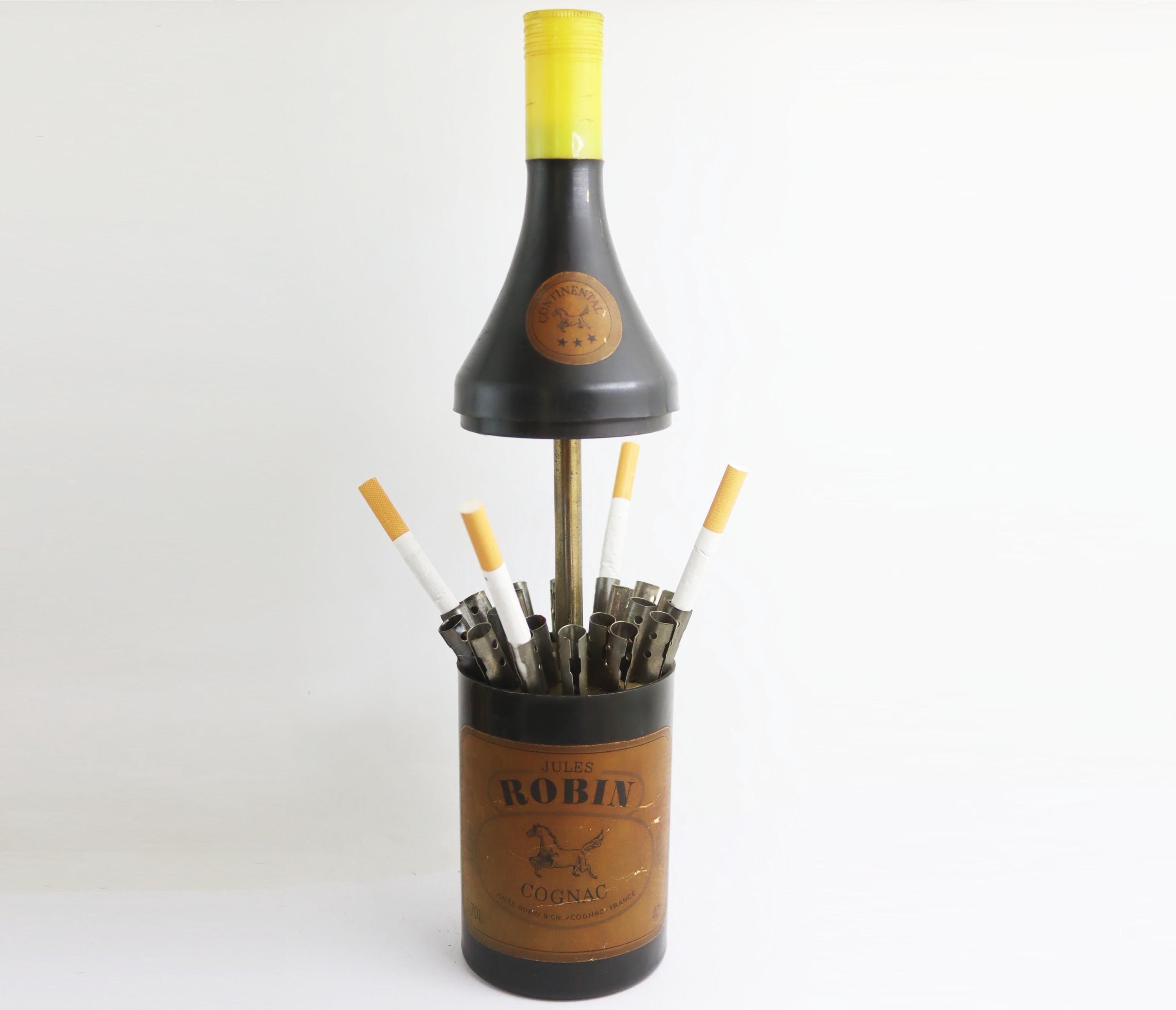 vintage cigarette holder bottle Vintage Cigarette Holder in Alcohol Bottle Form, Desk Cigarette Case Keeper  Dispenser Carousel Vodka Bottle in Form of Cognac Jules Robin