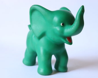 Vintage Gummi-Elefant, Elefantenspielzeug aus der Sowjetzeit, DDR-Elefant, Jugoslawien-Spielzeug, Vintage-Spielzeug, Elefantendecke, handbemalter Elefant