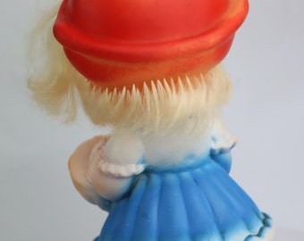 Poupée Ancienne Le Petit Chaperon Rouge - Jouet Caoutchouc Souple Années 50/60 - Figurine Vintage
