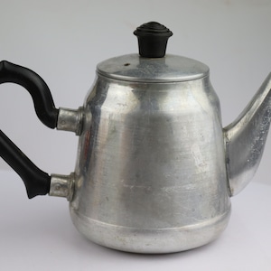 vintage metal teapot,soviet picnic teapot with plastic handle, russia rustic teapot, antique kettle, russia country kettle, boiling kettle