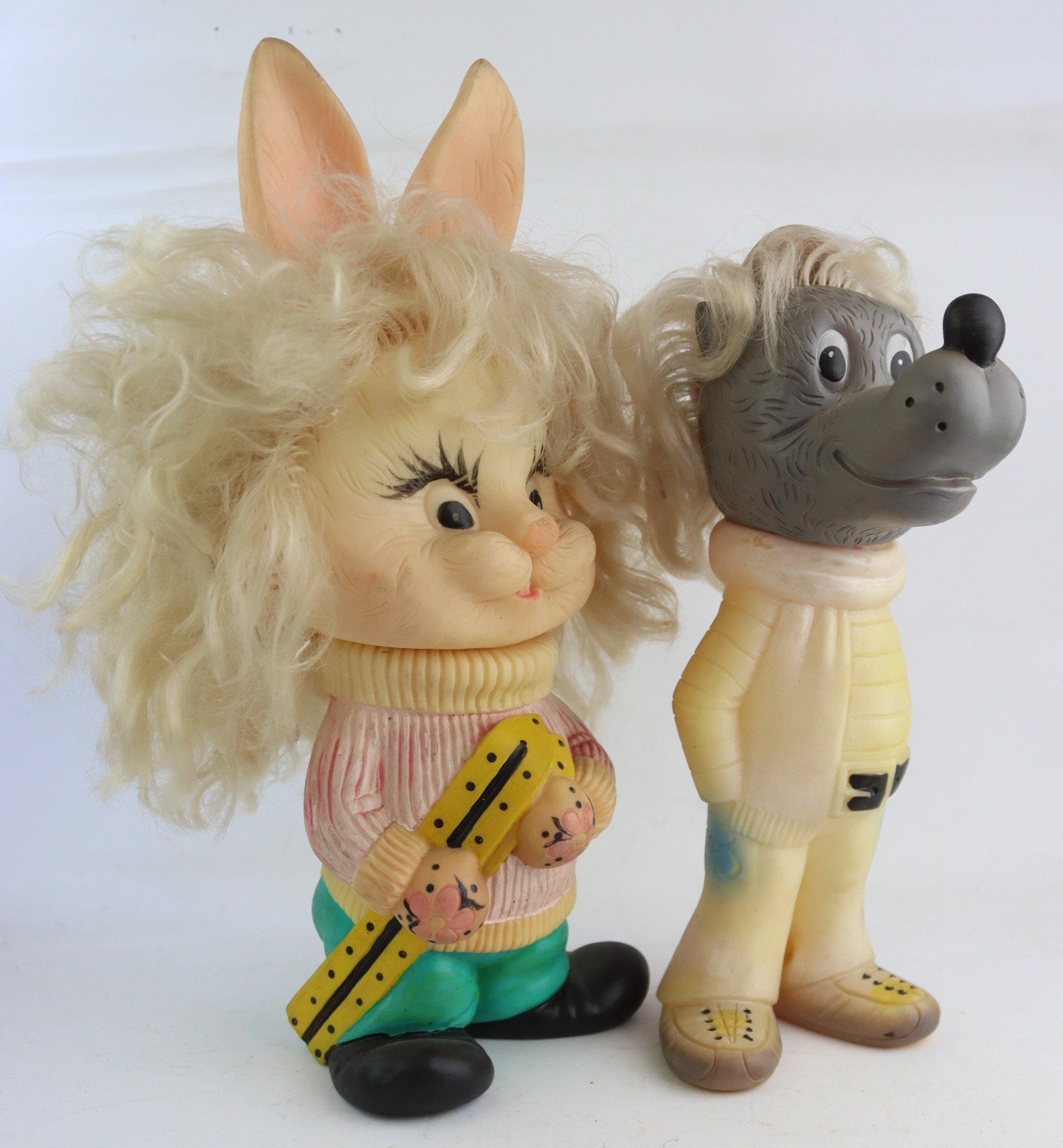 Large Vintage Rubber Bunny Skier and Wolf, Rabbit, Vintage Hare, Old ...
