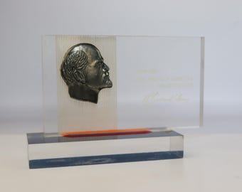 vintage table souvenir lenin, communist party, red area moscow, russia, Soviet decor, USSR memorabilia, communist propaganda, lenin