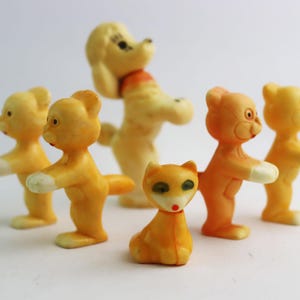 very rare soviet plastic toys. vintage cartoon russian made in ussr toy. poodle dog. doggy. artemon. cat. kitten. little baby. fox. baby fox