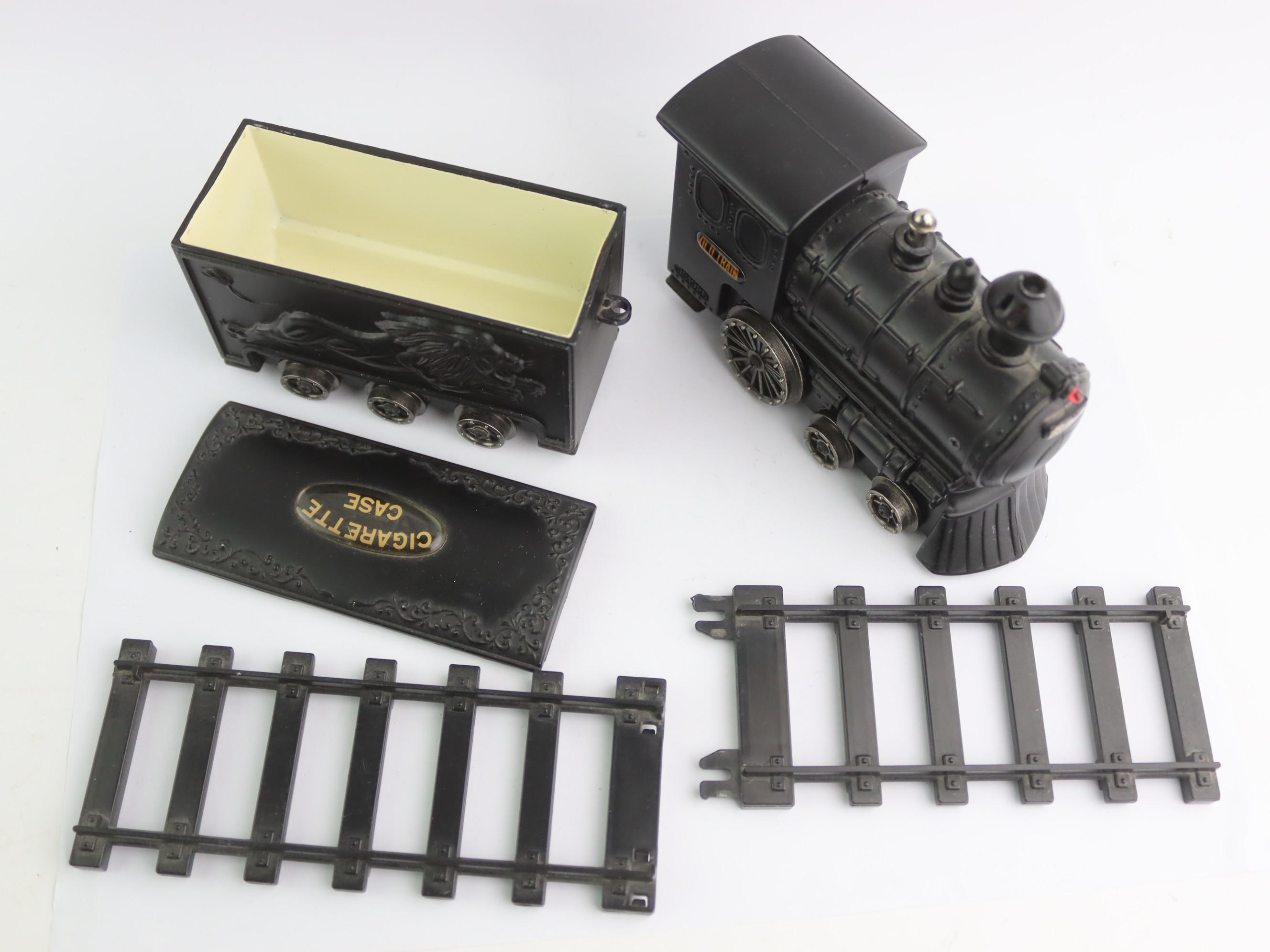 Vintage Metal Cigarette Case and Gas Lighter Locomotive Js