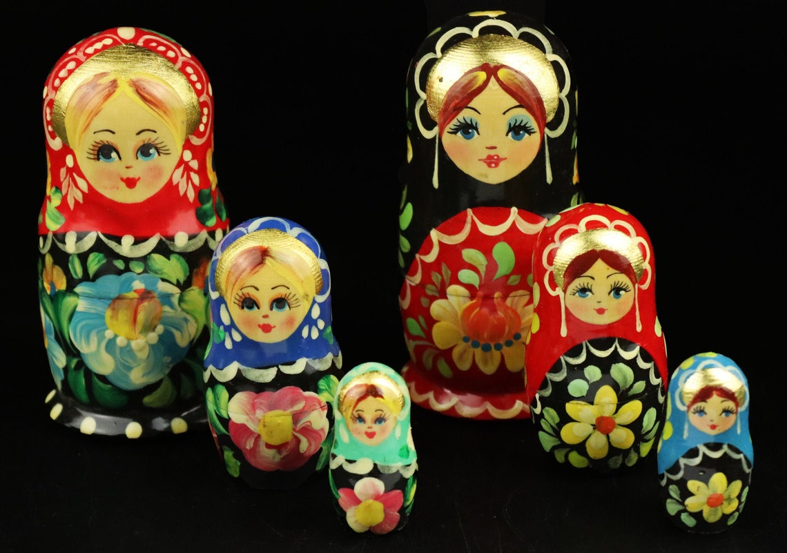 Two Sets of Ukrainian Nesting Dolls Hand Paint Matreshka Etsy