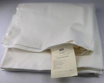 Vintage Soviet White Sheet, New Old Stock With Tag, USSR Cotton Bed Sheet, Minimalist Bedding, Retro Linen
