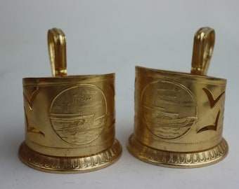 Podstakannik gorky en métal vintage, bateau, vieux porte-tasse à thé, podstakannik russe soviétique, porte-verre à facettes pour le thé de l'URSS