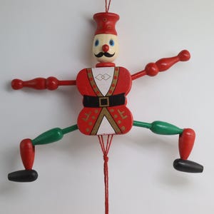 vintage hanging soldier toy, hinged toy, jumping pinocchio, jumping buratino doll, puppet clown, European Italian Austrian collectible toy
