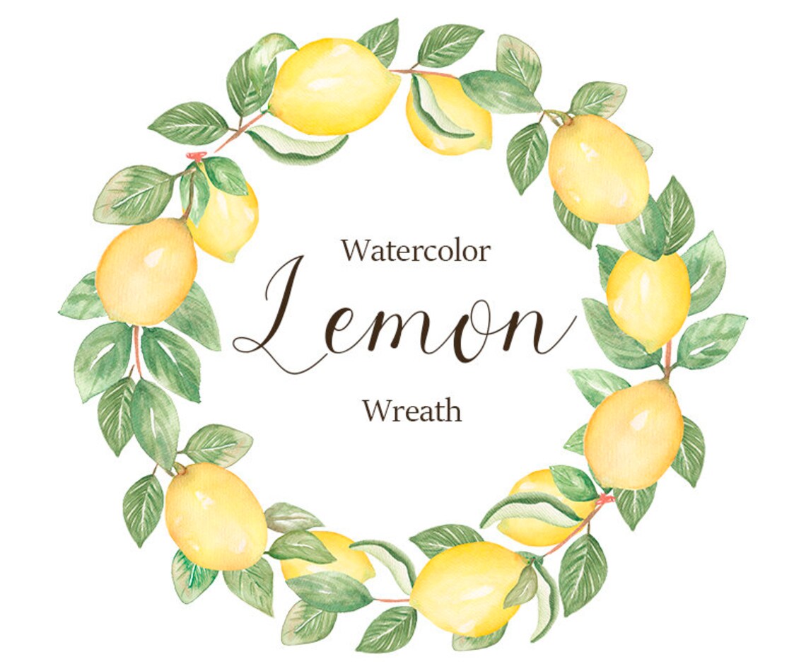 Lemon wreath clipart Watercolor Fruit Clip art Citrus | Etsy