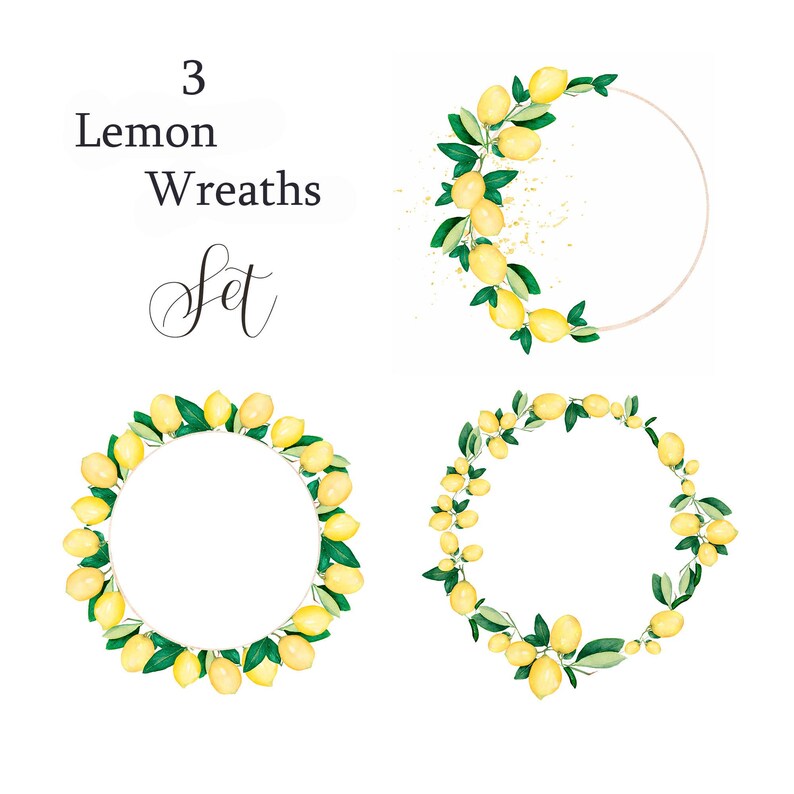 Watercolor Lemon Wreath Clipart Citrus Fruit Bouquet Floral | Etsy