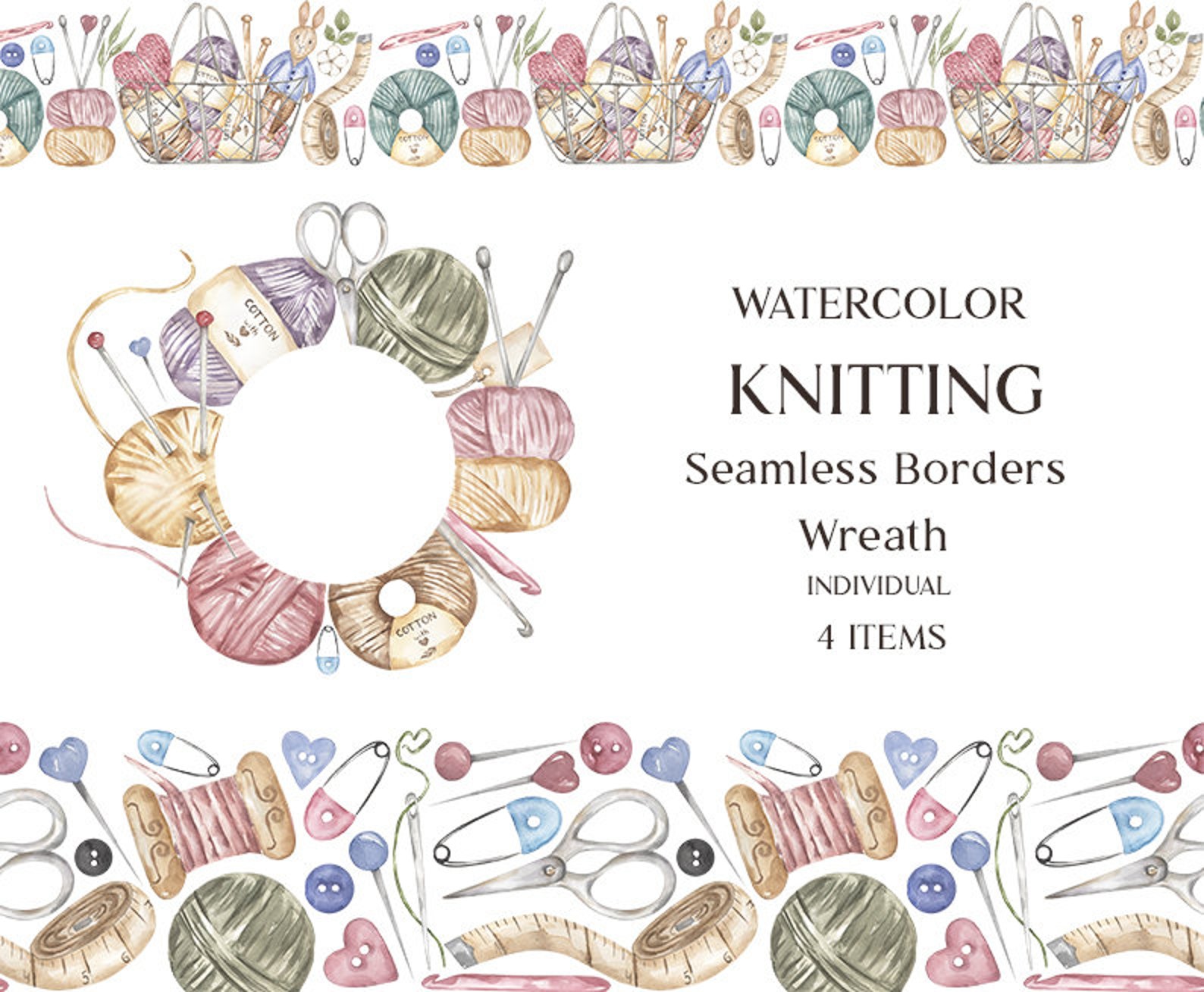 Knitting Frame Clipart Watercolor Needlework Repeat Border Etsy