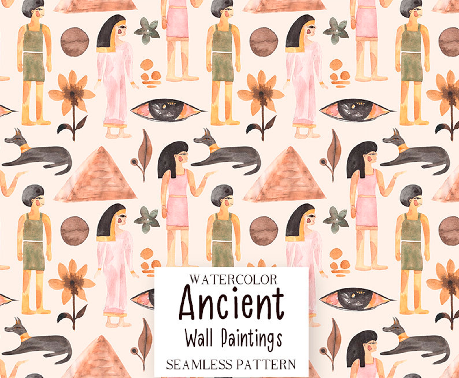 Alte ägyptische nahtlose Muster Aquarell Tribal Ägypten Stil | Etsy