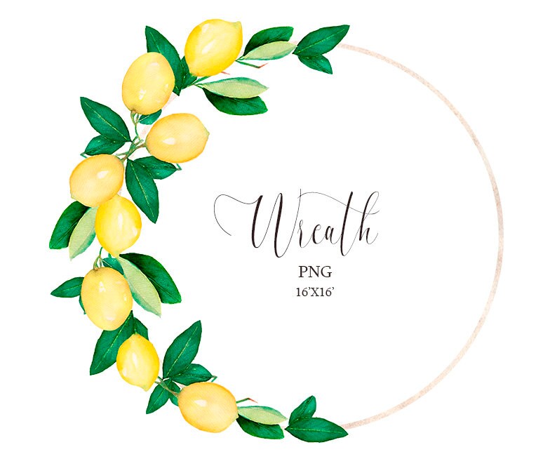 Watercolor Lemon Wreath Clipart Wedding Frame Clipart Floral | Etsy