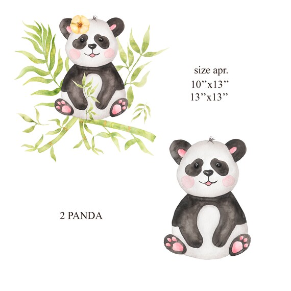 Watercolor Baby Panda Clipart Safari Animal Bamboo Bouquet Etsy