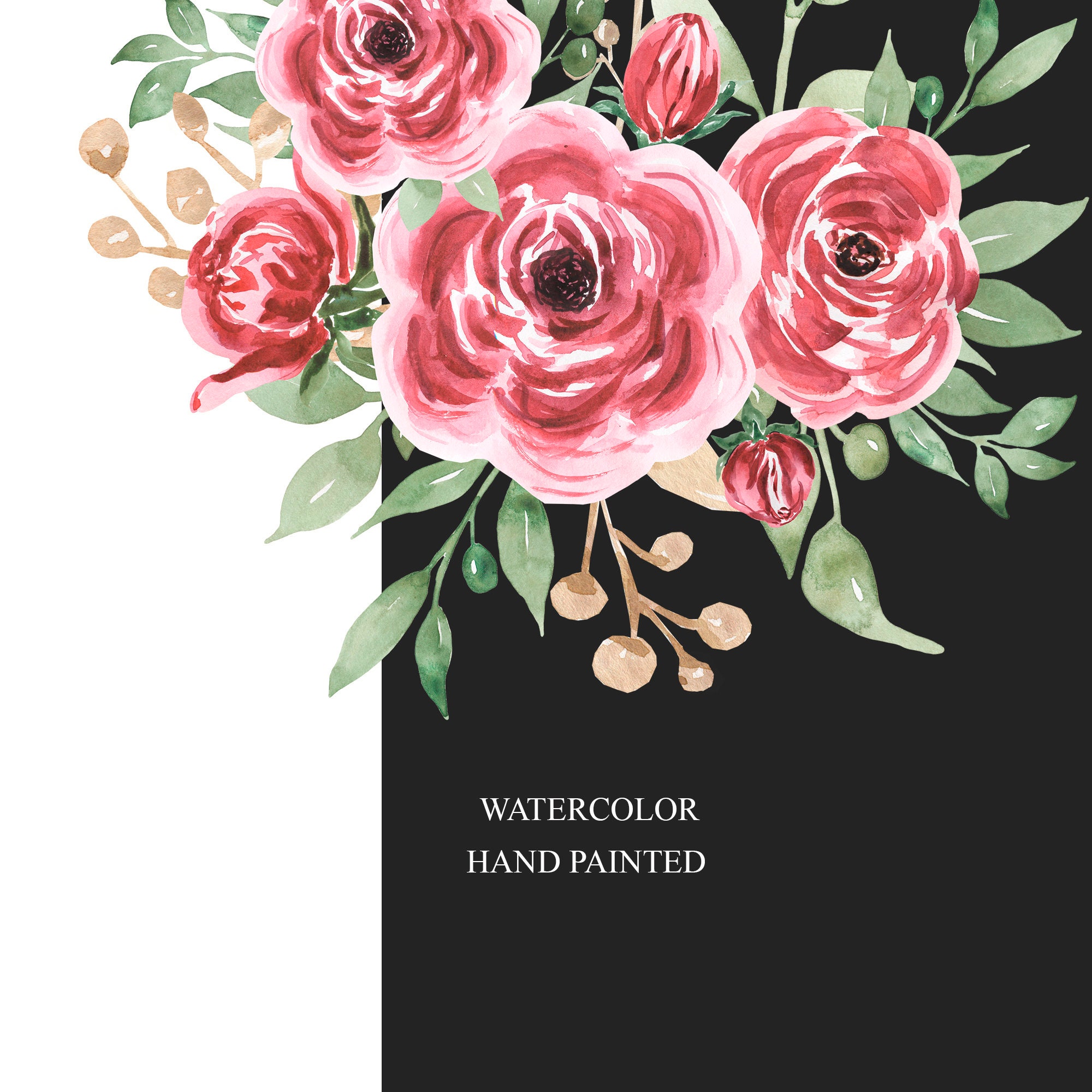 Watercolor Burgundy Florals Clipart Red Peony Flower Wreath | Etsy