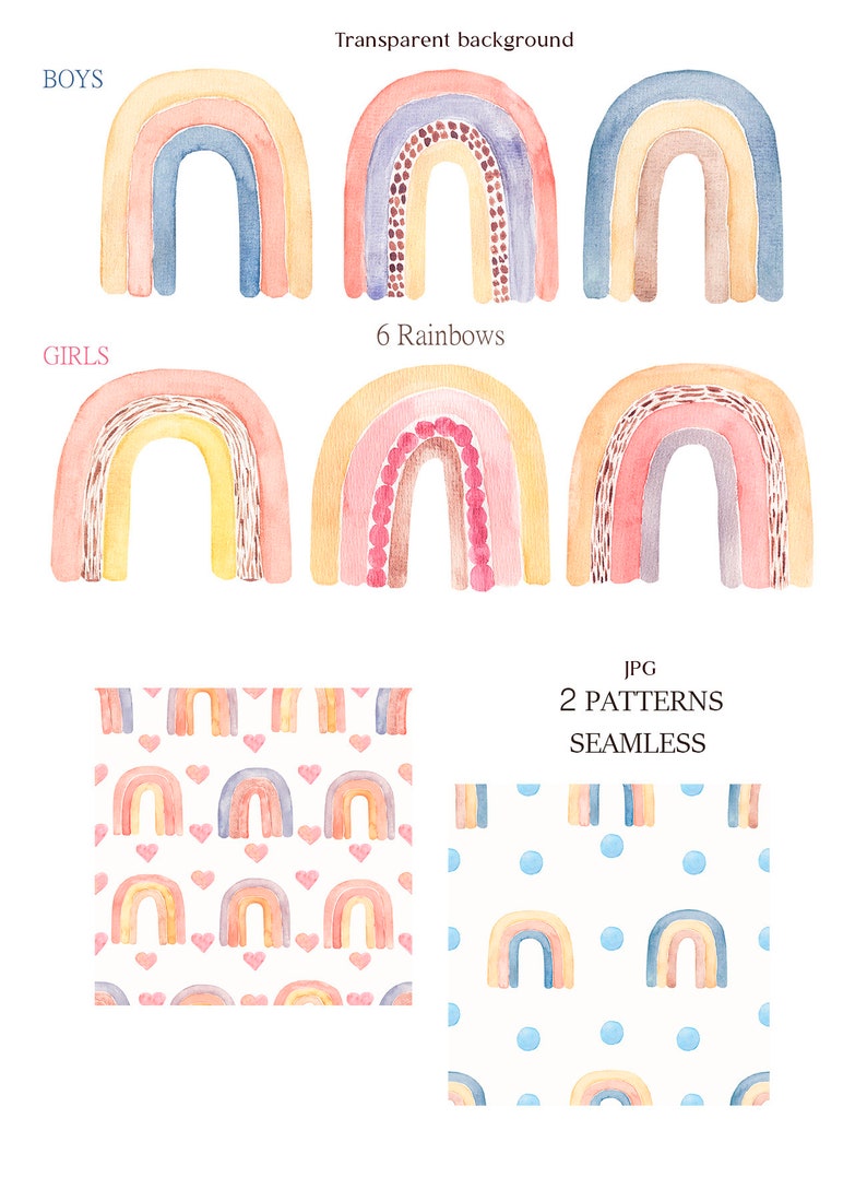 Boho Rainbow Clipart Watercolor Neutral Rainbow Clip Art. | Etsy