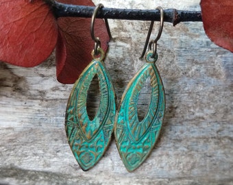 Brass Deco earrings with patina