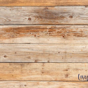 May include: A close-up of a rustic wooden background with a light brown colour and a natural wood grain pattern. The wood is arranged in horizontal planks, creating a textured surface. The wood has a weathered look, with some knots and imperfections.