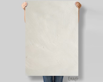 May include: A white canvas with a textured, brushstroke pattern. The canvas is being held by a person's hands.